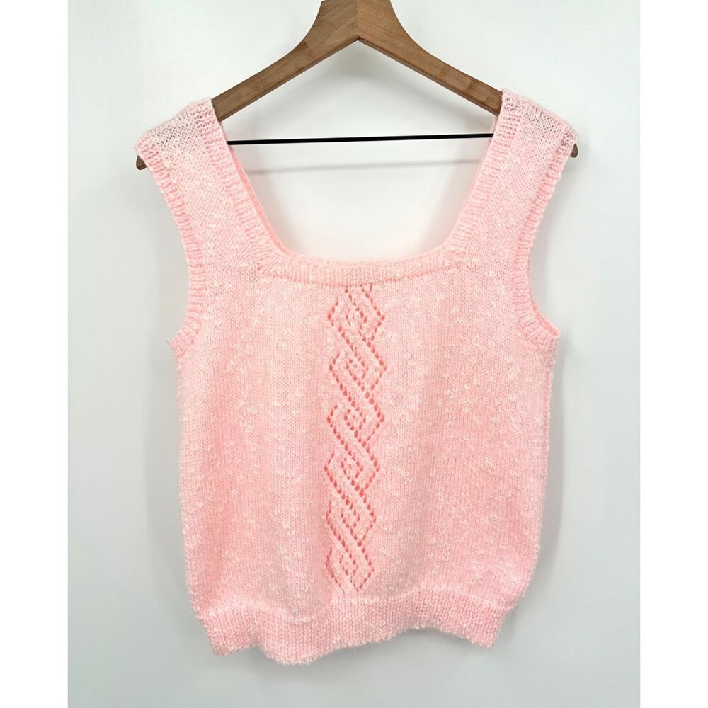 Homemade Handmade knit Tank Top Women S/M Pink Square Neck Stretch